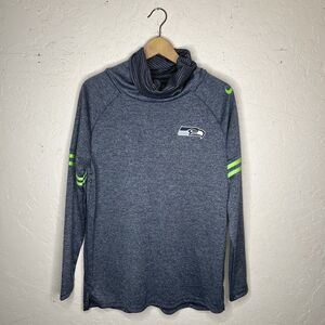 NIKE SEATTLE SEAHAWKS NFL WOMENS FUNNEL RAGLAN PERFORMANCE PULLOVER HOODIE Sz L